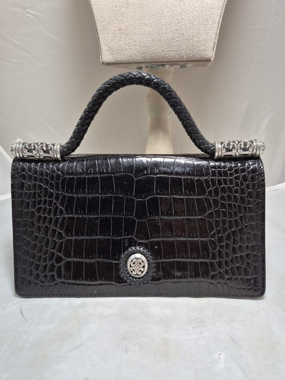 💥 Brighton Black Croc Embossed Crossbody Wallet Bag w/ Handle